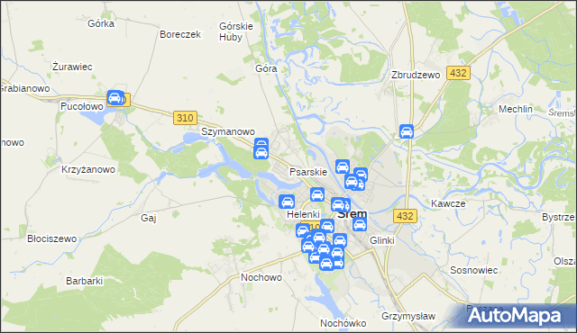 mapa Psarskie gmina Śrem, Psarskie gmina Śrem na mapie Targeo