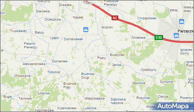 mapa Psary gmina Dalików, Psary gmina Dalików na mapie Targeo