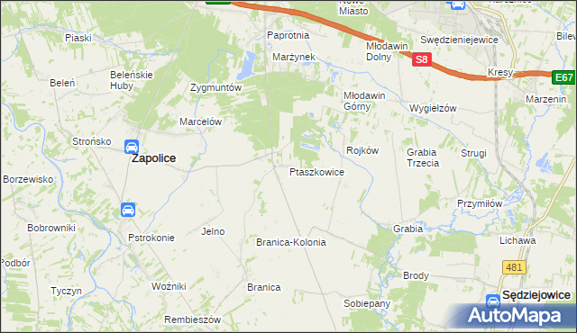 mapa Ptaszkowice, Ptaszkowice na mapie Targeo