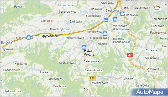 mapa Raba Wyżna, Raba Wyżna na mapie Targeo