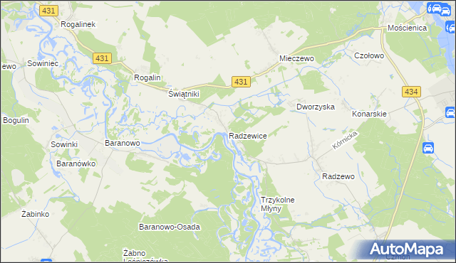 mapa Radzewice, Radzewice na mapie Targeo