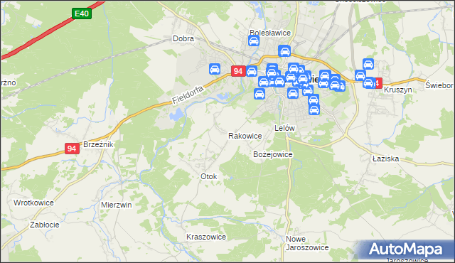 mapa Rakowice gmina Bolesławiec, Rakowice gmina Bolesławiec na mapie Targeo
