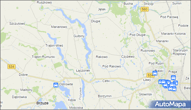 mapa Rakowo gmina Rypin, Rakowo gmina Rypin na mapie Targeo