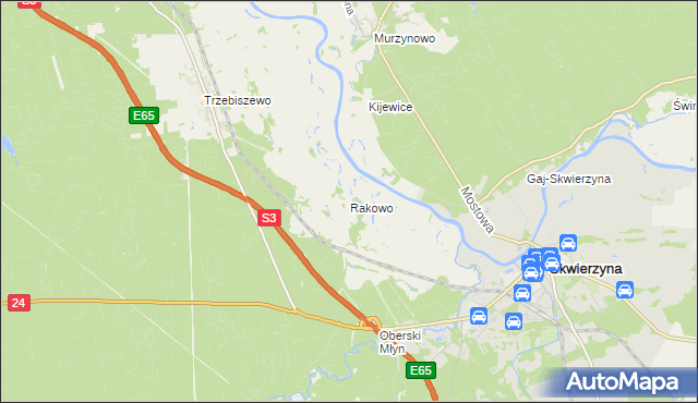 mapa Rakowo gmina Skwierzyna, Rakowo gmina Skwierzyna na mapie Targeo