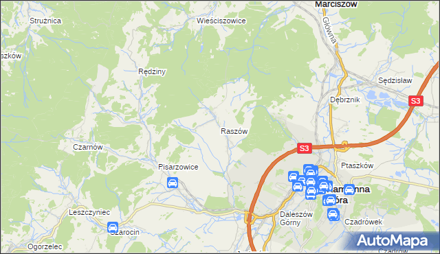 mapa Raszów gmina Kamienna Góra, Raszów gmina Kamienna Góra na mapie Targeo