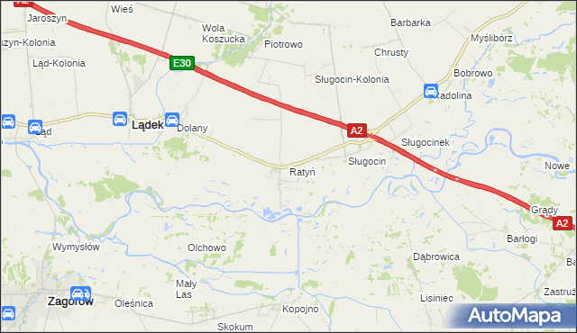 mapa Ratyń gmina Lądek, Ratyń gmina Lądek na mapie Targeo