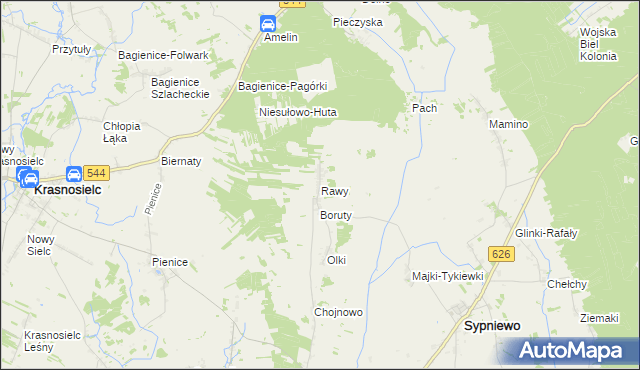mapa Rawy gmina Sypniewo, Rawy gmina Sypniewo na mapie Targeo