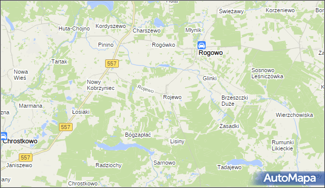 mapa Rojewo gmina Rogowo, Rojewo gmina Rogowo na mapie Targeo