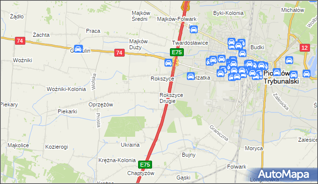 mapa Rokszyce Drugie, Rokszyce Drugie na mapie Targeo