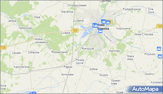mapa Rokszyce gmina Biała Rawska, Rokszyce gmina Biała Rawska na mapie Targeo