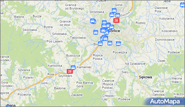 mapa Ropica Polska, Ropica Polska na mapie Targeo