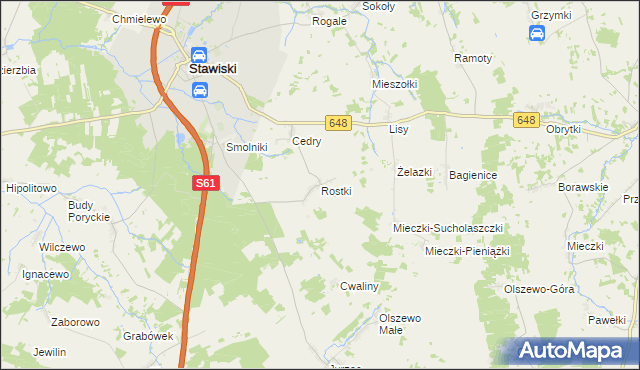 mapa Rostki gmina Stawiski, Rostki gmina Stawiski na mapie Targeo