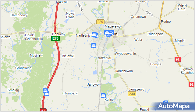mapa Rożental gmina Pelplin, Rożental gmina Pelplin na mapie Targeo