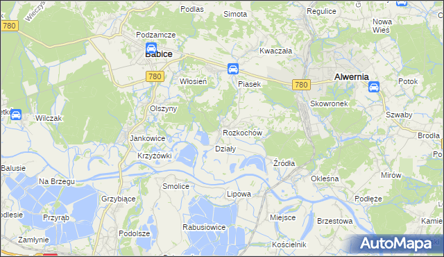 mapa Rozkochów gmina Babice, Rozkochów gmina Babice na mapie Targeo
