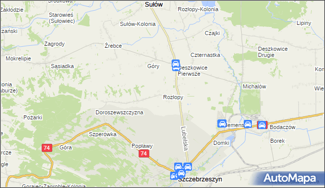 mapa Rozłopy, Rozłopy na mapie Targeo