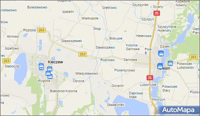mapa Różnowo gmina Ślesin, Różnowo gmina Ślesin na mapie Targeo