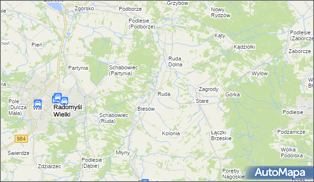 mapa Ruda gmina Radomyśl Wielki, Ruda gmina Radomyśl Wielki na mapie Targeo