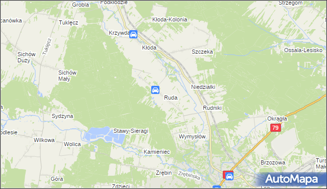 mapa Ruda gmina Rytwiany, Ruda gmina Rytwiany na mapie Targeo