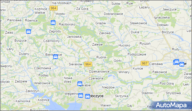 mapa Rudnik gmina Dobczyce, Rudnik gmina Dobczyce na mapie Targeo