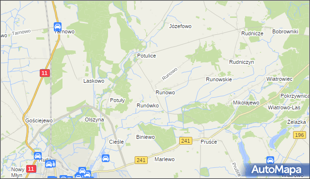 mapa Runowo gmina Wągrowiec, Runowo gmina Wągrowiec na mapie Targeo