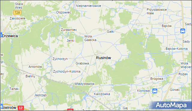 mapa Rusinów powiat przysuski, Rusinów powiat przysuski na mapie Targeo