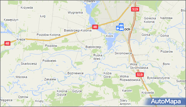 mapa Ruska Wieś gmina Kock, Ruska Wieś gmina Kock na mapie Targeo