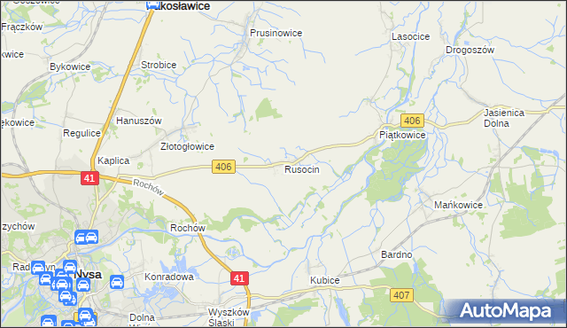 mapa Rusocin gmina Nysa, Rusocin gmina Nysa na mapie Targeo