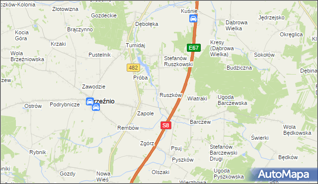 mapa Ruszków gmina Brzeźnio, Ruszków gmina Brzeźnio na mapie Targeo