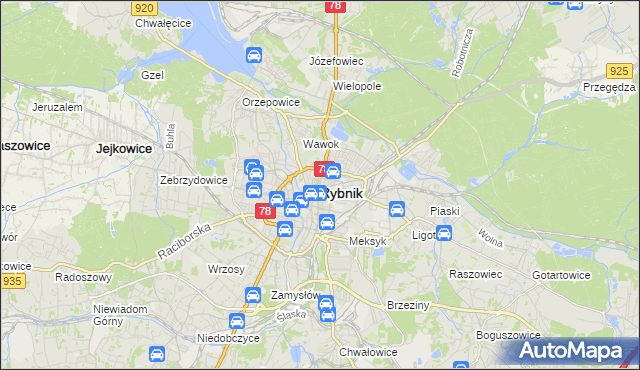 mapa Rybnika, Rybnik na mapie Targeo