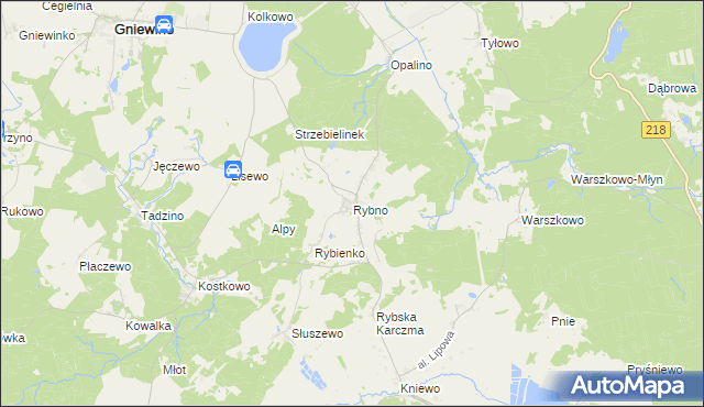 mapa Rybno gmina Gniewino, Rybno gmina Gniewino na mapie Targeo