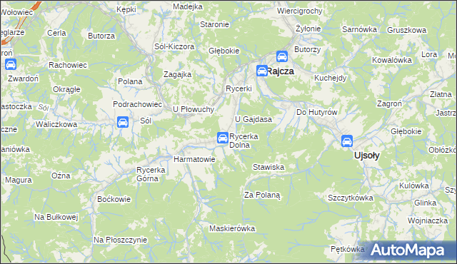mapa Rycerka Dolna, Rycerka Dolna na mapie Targeo