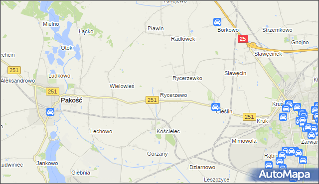 mapa Rycerzewo gmina Pakość, Rycerzewo gmina Pakość na mapie Targeo