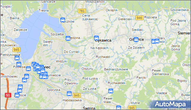 mapa Rychwałd gmina Gilowice, Rychwałd gmina Gilowice na mapie Targeo