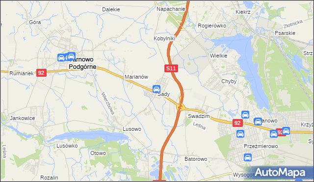 mapa Sady gmina Tarnowo Podgórne, Sady gmina Tarnowo Podgórne na mapie Targeo