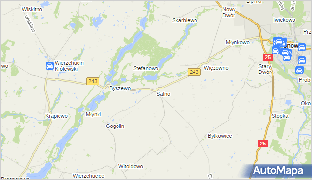 mapa Salno gmina Koronowo, Salno gmina Koronowo na mapie Targeo