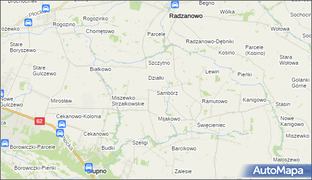 mapa Sambórz gmina Słupno, Sambórz gmina Słupno na mapie Targeo