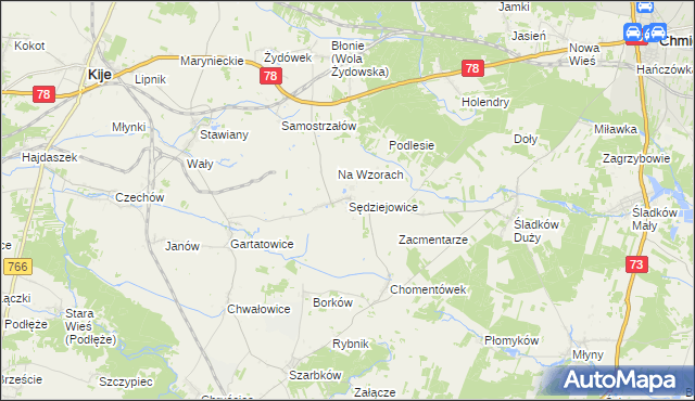 mapa Sędziejowice gmina Chmielnik, Sędziejowice gmina Chmielnik na mapie Targeo