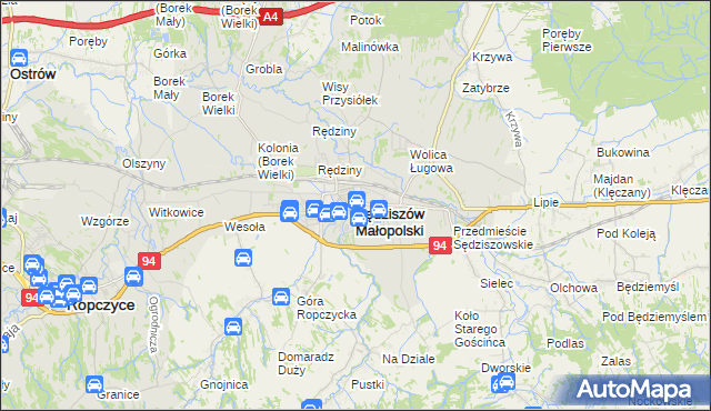 mapa Sędziszów Małopolski, Sędziszów Małopolski na mapie Targeo