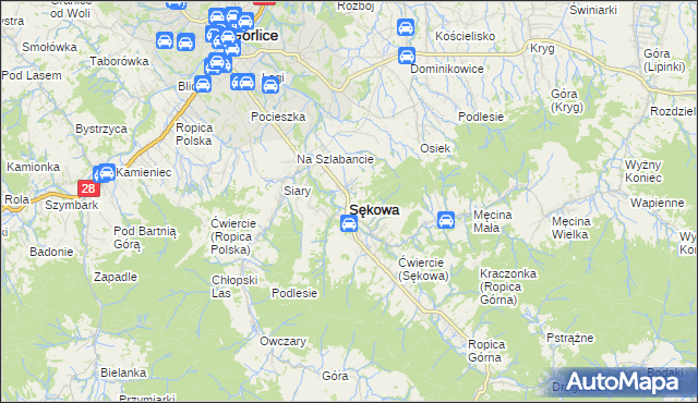mapa Sękowa, Sękowa na mapie Targeo