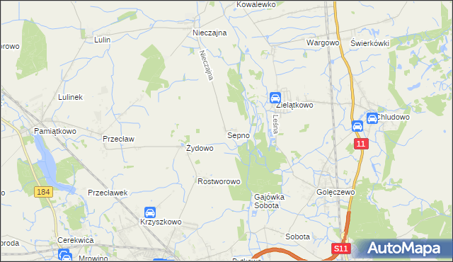 mapa Sepno gmina Oborniki, Sepno gmina Oborniki na mapie Targeo
