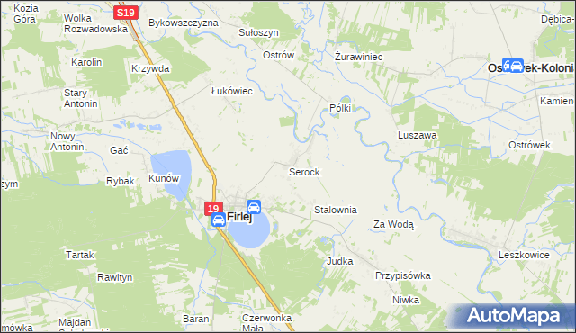 mapa Serock gmina Firlej, Serock gmina Firlej na mapie Targeo
