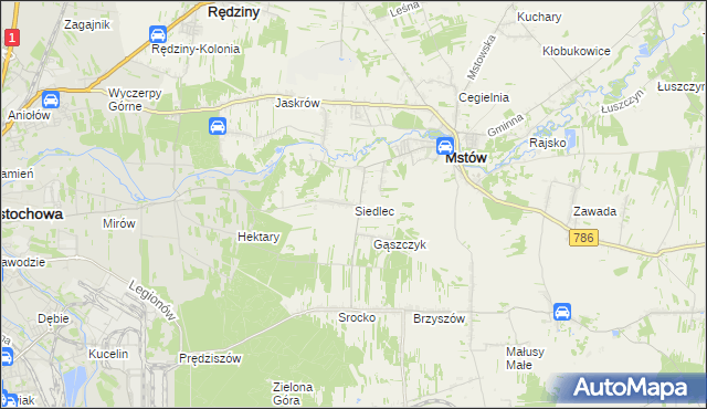 mapa Siedlec gmina Mstów, Siedlec gmina Mstów na mapie Targeo