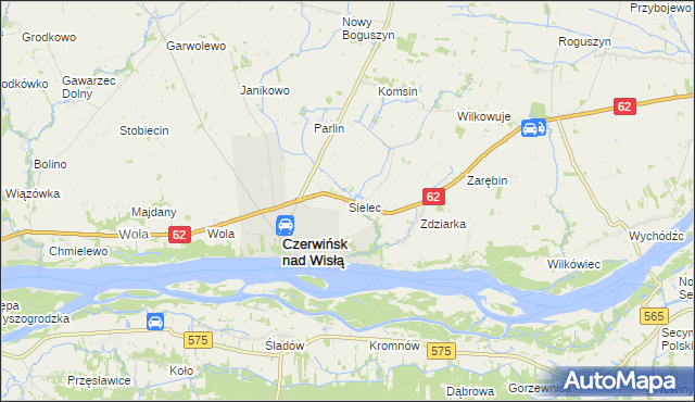 mapa Sielec gmina Czerwińsk nad Wisłą, Sielec gmina Czerwińsk nad Wisłą na mapie Targeo