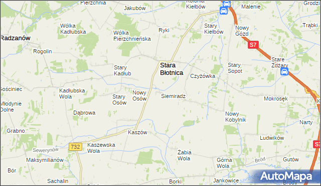 mapa Siemiradz gmina Stara Błotnica, Siemiradz gmina Stara Błotnica na mapie Targeo