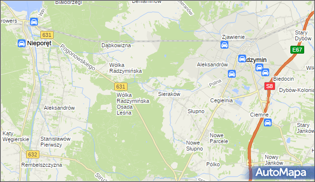 mapa Sieraków gmina Radzymin, Sieraków gmina Radzymin na mapie Targeo