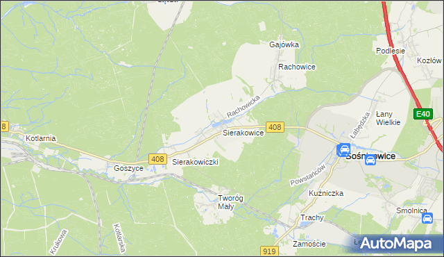 mapa Sierakowice gmina Sośnicowice, Sierakowice gmina Sośnicowice na mapie Targeo