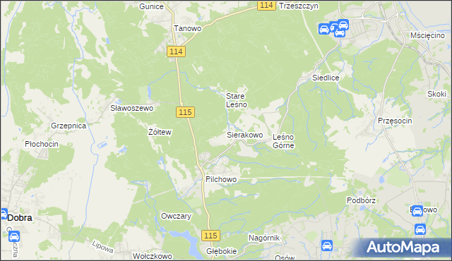 mapa Sierakowo gmina Police, Sierakowo gmina Police na mapie Targeo