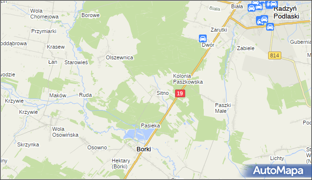 mapa Sitno gmina Borki, Sitno gmina Borki na mapie Targeo