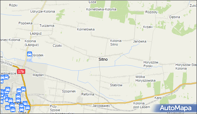 mapa Sitno powiat zamojski, Sitno powiat zamojski na mapie Targeo
