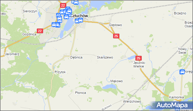 mapa Skarszewo gmina Człuchów, Skarszewo gmina Człuchów na mapie Targeo